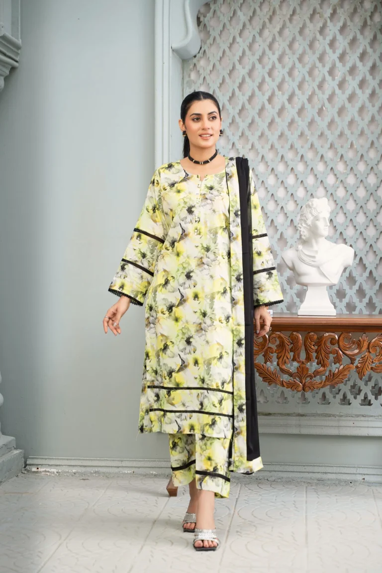 Fresh Lily Print 3-Piece Lawn Suit