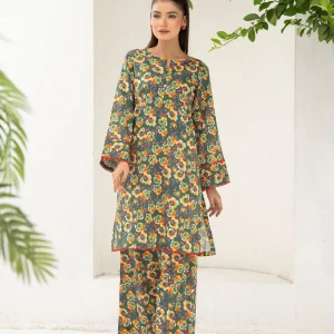 Orange & Blue Floral Pattern Lawn 2-Piece Suit