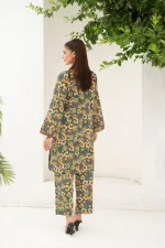 Orange & Blue Floral Pattern Lawn 2-Piece Suit