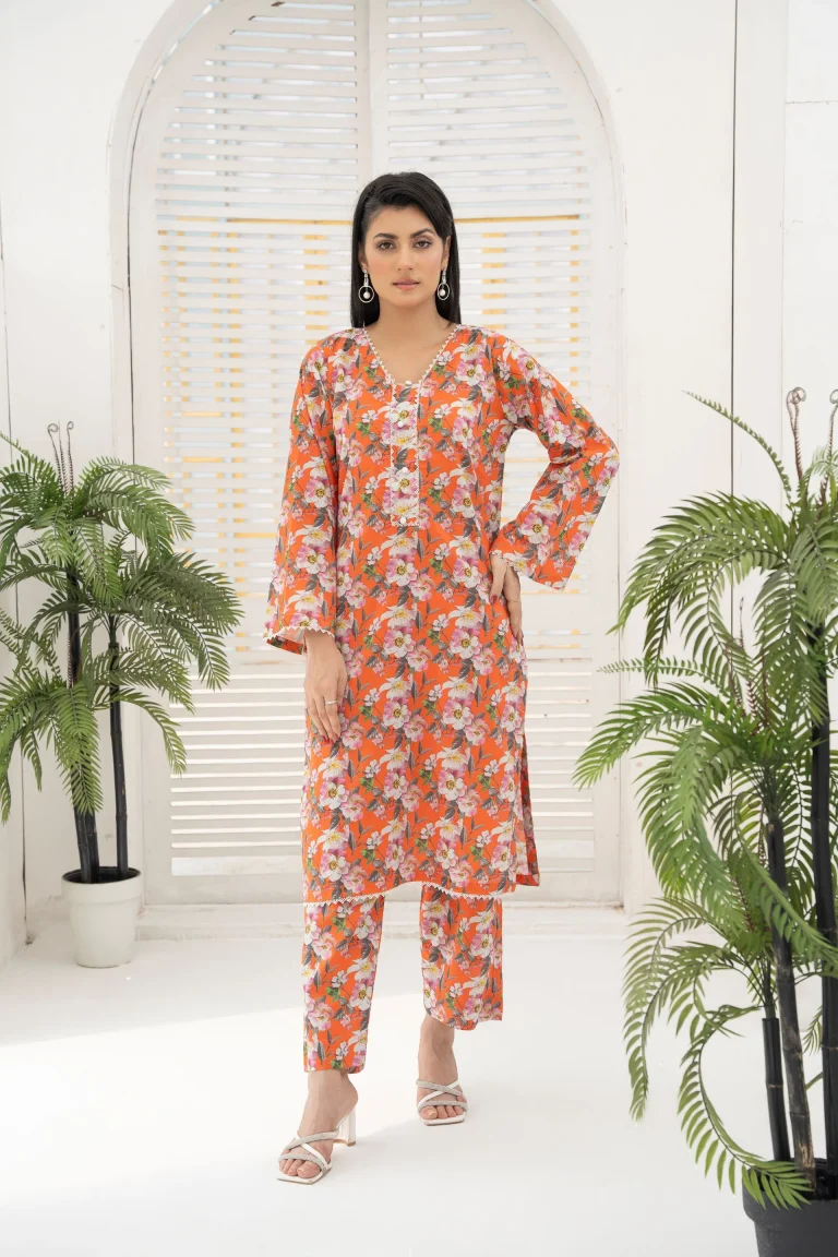 Orange Lily Print Lawn 2-Piece Suit