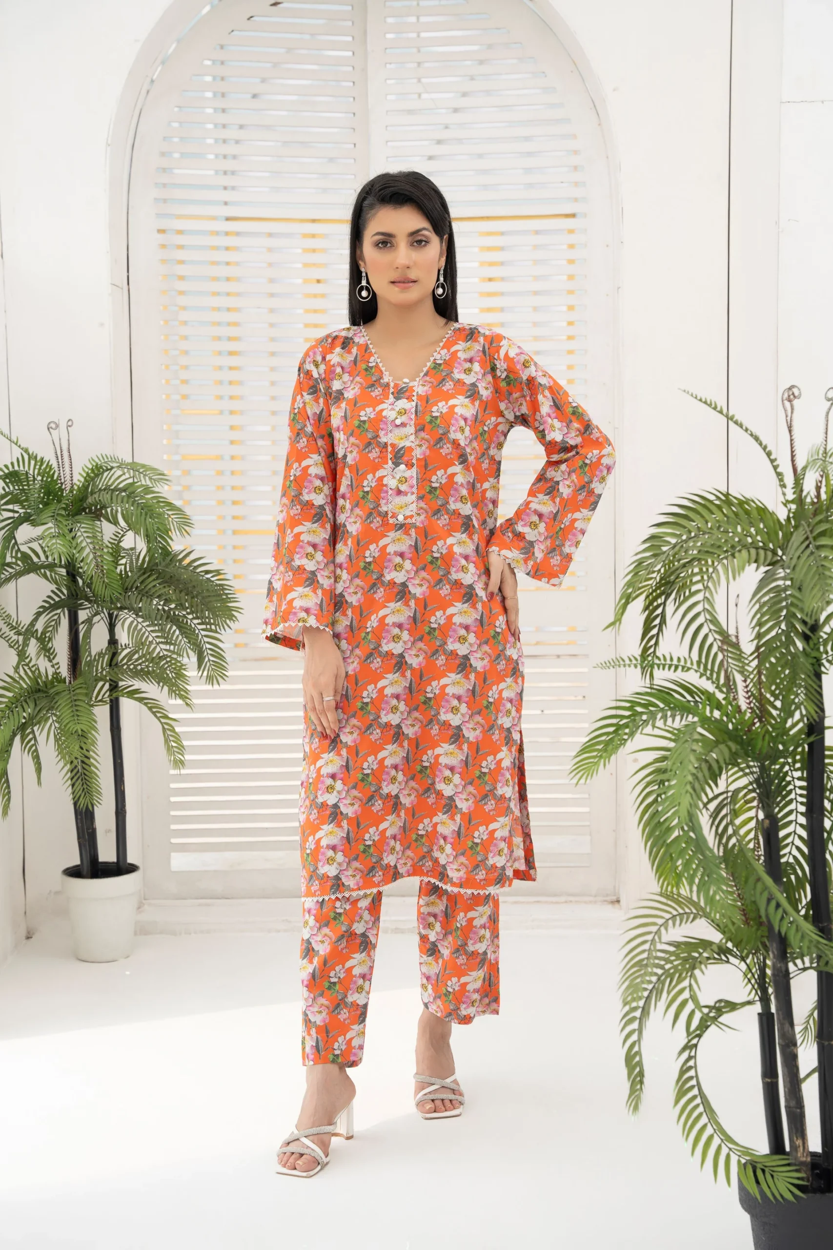 Orange Lily Print Lawn 2-Piece Suit Orange Lily Print Lawn 2-Piece Suit