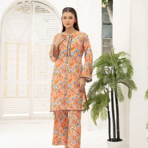 Orange and Light Blue pattern Lawn 2-Piece Set
