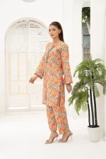 Orange and Light Blue pattern Lawn 2-Piece Set