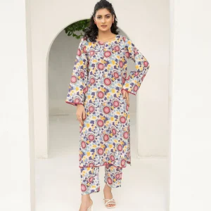 White and Pink Floral Printed 2-Piece Lawn Suit
